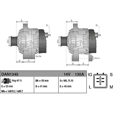 Alternator 14V 130A se potriveste. TOYOTA AVENSIS VERSO PREVIA II RAV 4 II 2.0D 03.01-01.06 TOYOTA RAV 4 II (_A2_), Crossover, 05.2000 - 11.2005 Denso DAN1345