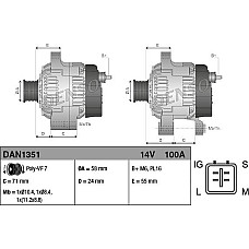 Alternator 14V 100A TOYOTA AURIS COROLLA 2.0D-2.2D 10.06-07.14 TOYOTA AURIS I (_E15_), Hatchback, 10.2006 - 09.2012 Denso DAN1351