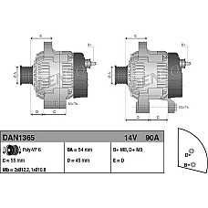 Alternator 14V 90A FIAT BRAVO II IDEA STILO LANCIA MUSA 1.9D 10.01- FIAT STILO Multi (192_), Wagon, 01.2003 - 08.2008 Denso DAN1365