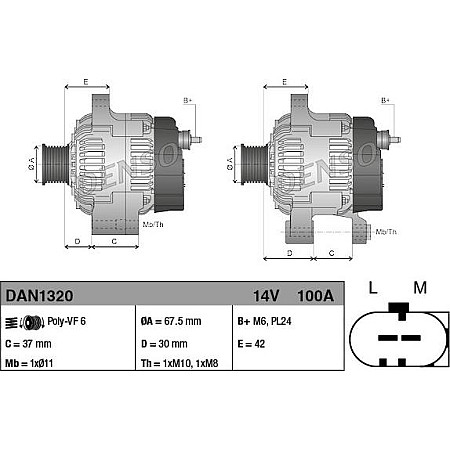 Alternator 14V 100A se potriveste. CITROEN C1 II PEUGEOT 108 TOYOTA AYGO 1.0 04.14- TOYOTA AYGO II (_B4_), Hatchback, 05.2014 - Denso DAN1320
