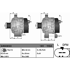 Alternator 14V 110A AUDI A3 SEAT ALTEA ALTEA XL LEON TOLEDO III SKODA OCTAVIA II RAPID ROOMSTER ROOMSTER PRAKTIK VW CADDY Denso DAN3003