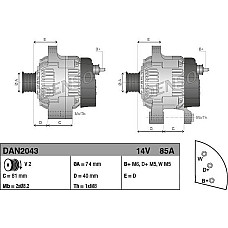 Alternator 14V 85A ARMATRAC 1000 BASAK 2000 HATTAT TRAKTOR A T KIOTI PX LANDINI 5 70 7000 8000 90 GLOBALFARM POWE MASSEY FERGUSON MF 5400, Tractor, 01.2004 - Denso DAN2043