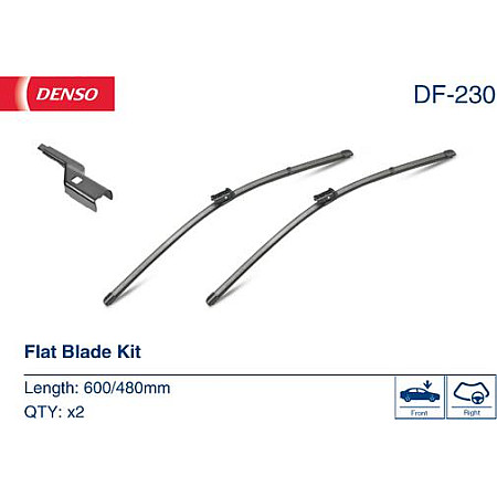 Lamela stergator Wiper blade jointless front with spoiler 2pcs DF 600-480mm SKODA YETI VW CADDY III CADDY III-MINIVAN EOS VW PASSAT (362), Sedan, 08.2010 - 12.2015 Denso DF-230