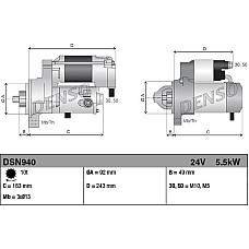 Electromotor 24V 55kW IVECO EUROSTAR EUROTECH MP EUROTRAKKER STRALIS I F3AE0681B-F3BE0681G 01.93- IVECO STRALIS (E2N 6X2 260S Y/FP-GV), 02.2002 - Denso DSN940