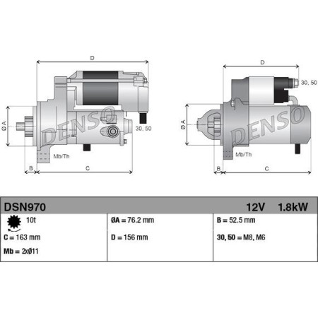 Electromotor 12V 18kW PORSCHE 911 911 TARGA BOXSTER BOXSTER SPYDER CAYMAN 2.9-3.8 06.08-06.13 PORSCHE BOXSTER Spyder (987), Spider, 09.2007 - 12.2011 Denso DSN970