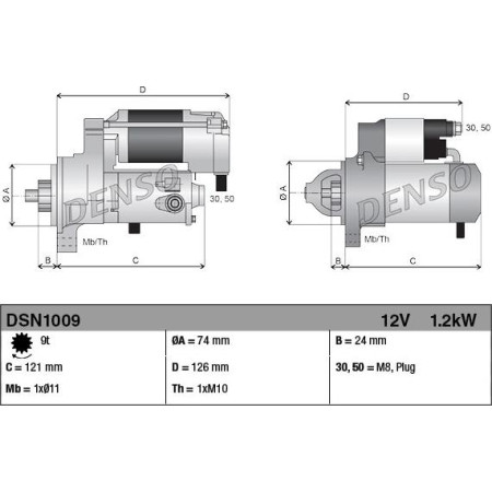 Electromotor 12V 12kW TOYOTA AURIS COROLLA VERSO S YARIS 1.3-1.33-1.5 11.10- TOYOTA YARIS IV (_P15_), Hatchback, 10.2013 - Denso DSN1009