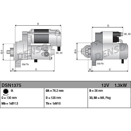 Electromotor 12V 13kW BMW 1 E81 1 E82 1 E87 1 E88 3 E90 3 E91 3 E92 3 E93 3 F30 F80 3 F31 3 GRAN TURISMO F34 BMW Z4 ROADSTER II (E89), Roadster, 02.2009 - 08.2016 Denso DSN1375