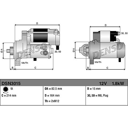 Electromotor 12V 18kW AUDI 80 B3 80 B4 90 B3 A4 B5 A4 B6 A4 B7 A6 C4 A6 C5 CABRIOLET B3 SKODA SUPERB I VW PA AUDI A6 Avant (4A5, C4), Sedan, 06.1994 - 12.1997 Denso DSN3015