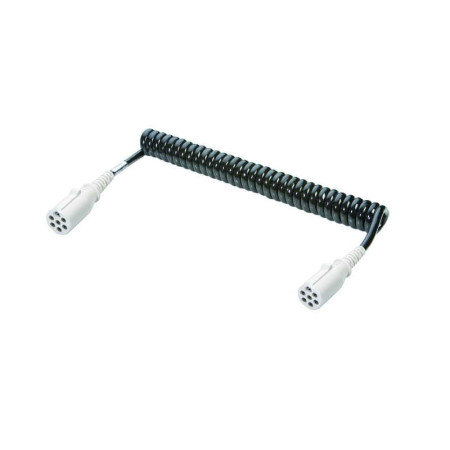Cablu infasurat Sirma electrica spiralata tpe elastometru termoplastic lungime de lucru 3m lungime maxima 45m numar pini: 7 tip stecher: 7 24V S 24V numar cabluri: 1x15+6x1mm JAEGER 611050EJ