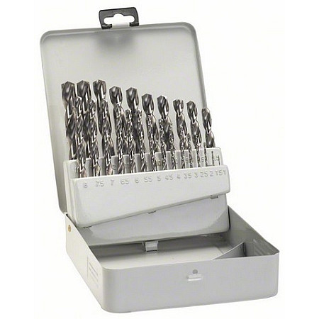 Burghiu Kit burghiu HSS-G 25buc diametru burghiu: 1 15 2 25 3 35 4 45 5 55 6 65 7 75 8 85 9 95 10 105 11 115 12 125 13mm lungime de lucru: 12 18 24 30 33 39 43 BOSCH 2 607 018 727