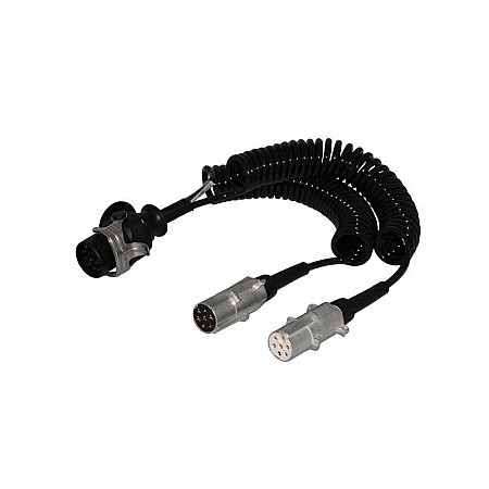 Cablu infasurat Sirma electrica spiralata tpe elastometru termoplastic lungime de lucru 3m lungime maxima 45m numar pini: 7/15 tip stecher: 15 24V N S numar cabluri: 12x1+2x15mm 12 pini activi in conect JAEGER 711076EJ