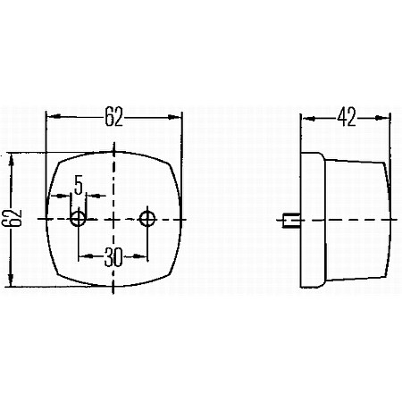 Lumina de delimitare HELLA obrysowka 62x62 alb pe un patrat negru pe HELLA 2PF004 081-001