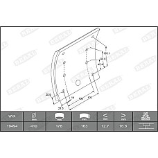 Set garnit de frictiune. frana tambur Ferodou sabot frana 410x163 MAN E2000 F2000 F9 F90 F90 UNTERFLUR M 2000 MAN SD, Autobuz, 04.1974 - 04.1994 Beral KBL19494.9-1575