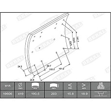 Set garnit de frictiune. frana tambur Ferodou sabot frana 419x203. 1-supradimensionat Beral KBL19557.1-1561