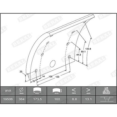 Set garnit de frictiune. frana tambur Ferodou sabot frana 364x160. de baza MERCEDES ATEGO ATEGO 2 LK-LN2 O 301 MERCEDES-BENZ LK/LN2 (814L), 01.1984 - 12.2011 Beral KBL19506.3-1561