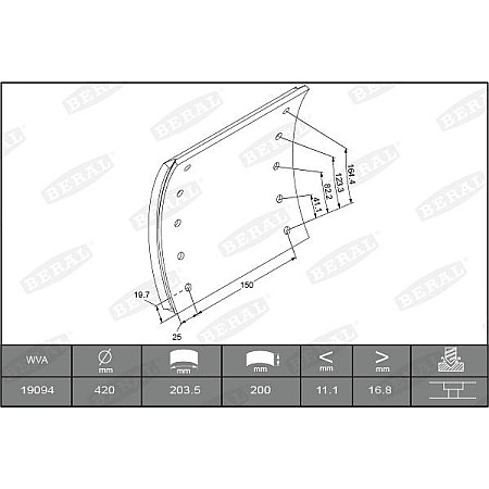 Set garnit de frictiune. frana tambur Ferodou sabot frana 420x200. de baza RVI G MAGNUM MAJOR MANAGER R 10.80- RENAULT TRUCKS G, 10.1982 - 03.1993 Beral KBL19094.0-1560