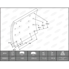 Set garnit de frictiune. frana tambur Ferodou sabot frana 420x200. de baza DAF 65 65 CF 75 75 CF 85 85 CF 95 9 DAF 65 CF, Cadru de sprijin, 02.1998 - 12.2000 Beral KBL19063.0-1616