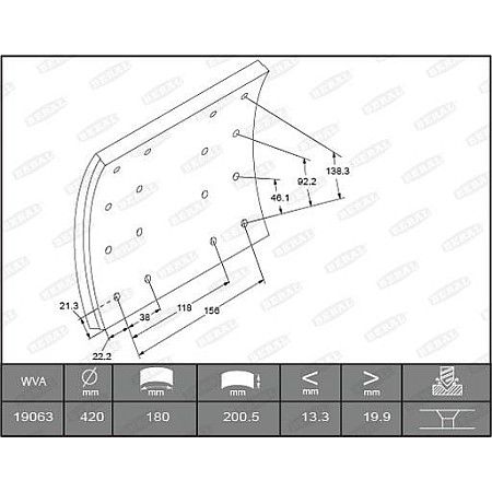 Set garnit de frictiune. frana tambur Ferodou sabot frana 420x200. de baza DAF 65 65 CF 75 75 CF 85 85 CF 95 9 DAF SB, Autobuz, 01.1974 - Beral KBL19063.0-1616