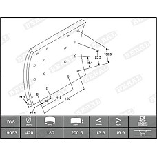 Set garnit de frictiune. frana tambur Ferodou sabot frana 420x200. 1-supradimensionat DAF 65 65 CF 75 75 CF 85 DAF 65 CF, Cadru de sprijin, 02.1998 - 12.2000 Beral KBL19063.1-1616