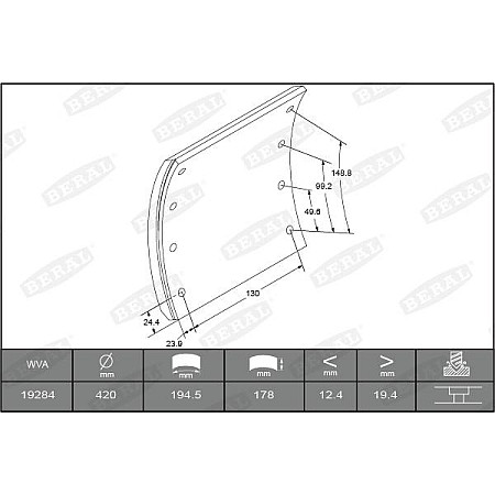 Set garnit de frictiune. frana tambur Ferodou sabot frana 420x180. de baza SAF KRS RBM RLBM RLSM RSM RZM SKRLS Beral KBL19283.0-1686