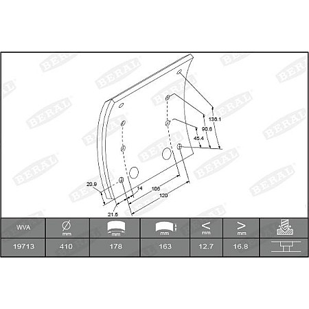 Set garnit de frictiune. frana tambur Ferodou sabot frana 410x163. 1-supradimensionat MAN F90 M90 SD SG SL SL MERCEDES-BENZ NG, 08.1973 - 03.1998 Beral KBL19713.1-1560
