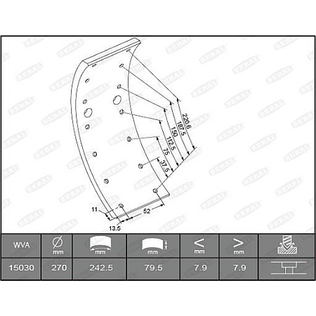 Set garnit de frictiune. frana tambur Ferodou sabot frana 270x79. de baza MERCEDES T2-L T1-TN T2-LN1 IVECO DAI MERCEDES-BENZ T2/L, 01.1959 - 12.1995 Beral KBL15030.0-1561