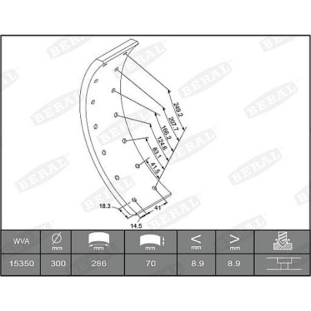 Set garnit de frictiune. frana tambur Ferodou sabot frana 300x70. de baza se potriveste. MERCEDES O 309 01.68-02.89 MERCEDES-BENZ O 309, Autobuz, 01.1968 - 02.1989 Beral KBL1534901549