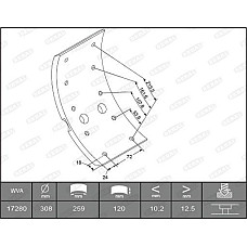 Set garnit de frictiune. frana tambur Ferodou sabot frana 308x120. 3-supradimensionate MERCEDES LK-LN2 01.84-1 MERCEDES-BENZ LK/LN2 (814L), 01.1984 - 12.2011 Beral KBL17280.3-1561