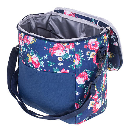 Geanta termoizolanta pentru picnic sau plaja, capacitate 11l, culoare Albastra cu flori