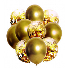 Set 10 buc. baloane pentru petrecere Auriu Metalic + Confetti