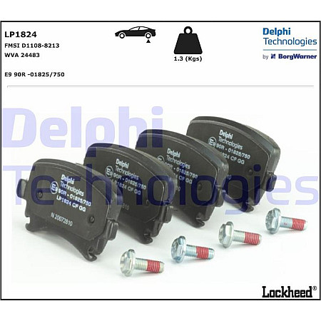 Set placute frana.frana disc Set placute frana Spate AUDI A3 A4 B6 A4 B7 A4 B8 A6 ALLROAD C6 A6 C5 A6 C6 A8 D3 Q3 VW POLO (6R), Van, 03.2009 - Delphi LP1824
