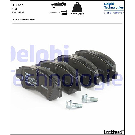 Set placute frana.frana disc Set placute frana Fata DS DS 3 CITROEN BERLINGO BERLINGO-MINIVAN C2 C3 AIRCROSS II C PEUGEOT 307 (3A/C), Hatchback, 08.2000 - 12.2012 Delphi LP1727