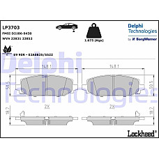 Set placute frana.frana disc Set placute frana Spate JEEP WRANGLER IV 2.0-2.2D 11.17- JEEP WRANGLER IV (JL), Open Off-Road Vehicle, 11.2017 - Delphi LP3703