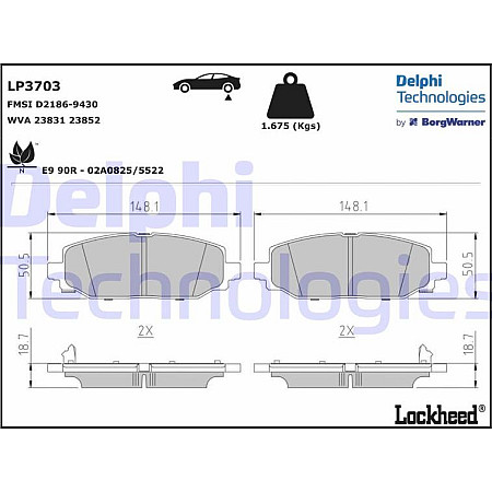 Set placute frana.frana disc Set placute frana Spate JEEP WRANGLER IV 2.0-2.2D 11.17- JEEP WRANGLER IV (JL), Open Off-Road Vehicle, 11.2017 - Delphi LP3703