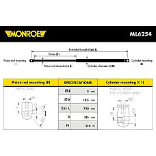 Amortizor capota Arcul cu gaz capota motor Dreapta-Stanga lungime maxima. 730mm sUV.315mm se potriveste. VOLVO V40 SIKMA ZADNI C VOLVO V40 (525, 526), Hatchback Van, 09.2013 - 12.2015 Monroe ML6254