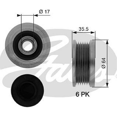 Fulie, alternator HYUNDAI SANTA FE I (SM), Crossover, 11.2000 - 03.2006 Gates OAP7073