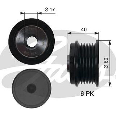 Sistem roata libera. generator Rulita alternator VOLVO C30 S40 II V50 FORD B-MAX C-MAX II ECOSPORT FIESTA VI FOCU FORD TOURNEO CONNECT / GRAND TOURNEO CONNECT V408 (PJ2), Dubita, 09.2013 - Gates OAP7154