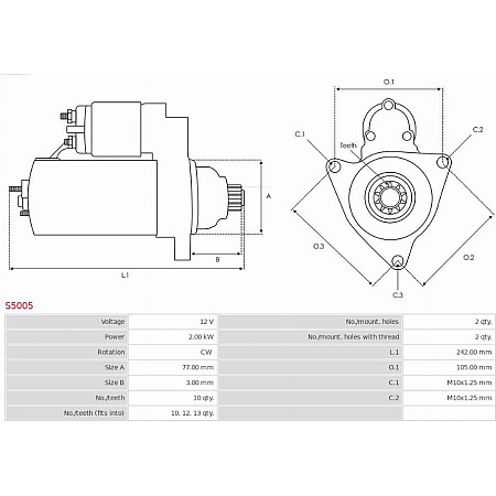 Electromotor MITSUBISHI SPACE WAGON (D0_V/W), Dubita, 01.1984 - 01.1992 AS-PL S5005