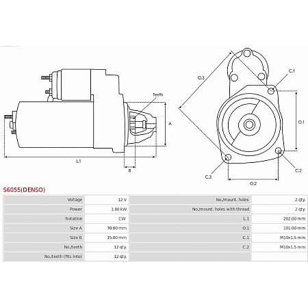 Electromotor MERCEDES-BENZ SPRINTER 3-t (906), Autobuz, 06.2006 - AS-PL S6055(DENSO)