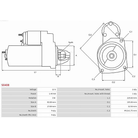 Electromotor AUDI A6 (4A2, C4), Sedan, 06.1994 - 10.1997 AS-PL S0408