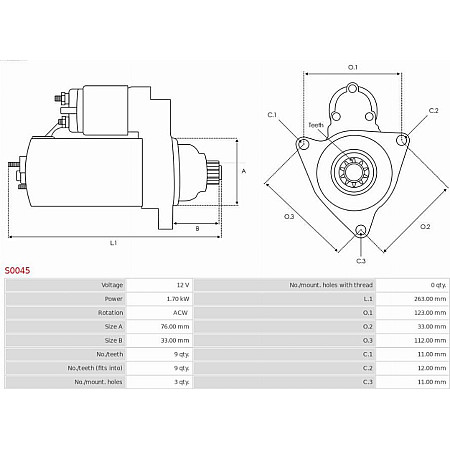 Electromotor VW JETTA II (19E, 1G2, 165), Sedan, 08.1983 - 12.1992 AS-PL S0045