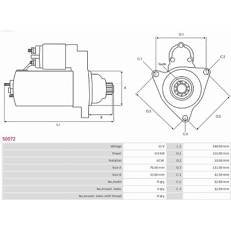 Electromotor VW GOLF III (1H1), Hatchback, 08.1991 - 07.1998 AS-PL S0072