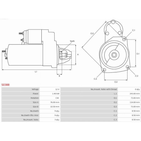 Electromotor ALFA ROMEO GT (937_), Compartiment, 11.2003 - 09.2010 AS-PL S0388