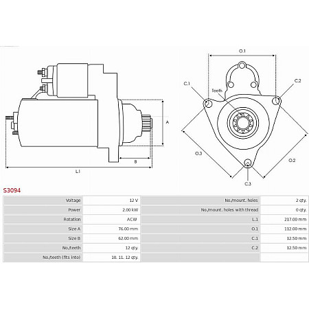 Electromotor VW MULTIVAN V (7HM, 7HN, 7HF, 7EF, 7EM, 7EN), Dubita, 04.2003 - 08.2015 AS-PL S3094
