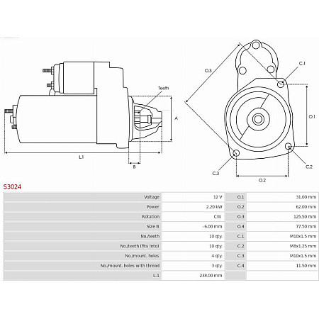 Electromotor RENAULT MASTER II (ED/HD/UD), Cadru de sprijin, 07.1998 - AS-PL S3024