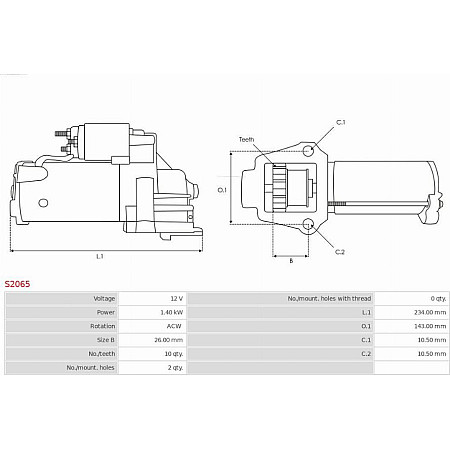 Electromotor AUDI A3 (8L1), Hatchback, 09.1996 - 09.2006 AS-PL S2065