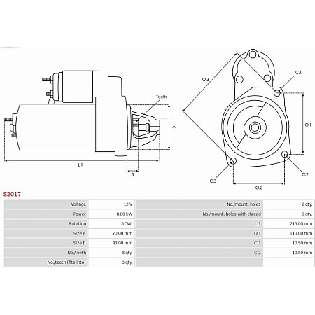 Electromotor NISSAN PRAIRIE (M10, NM10), Dubita, 12.1982 - 10.1988 AS-PL S2017