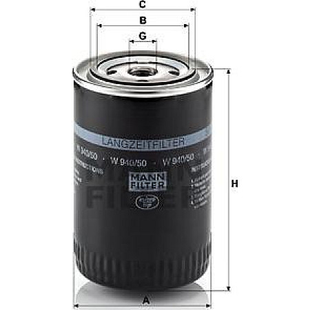 Filtru ulei AUDI A4 B5 VW PASSAT B5 1.9D-1.9DH 01.95-09.01 AUDI A6 (4A2, C4), Sedan, 06.1994 - 10.1997 Mann-Filter W 940/50