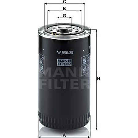 Filtru ulei Oil filter filet DAF CF CF 65 LF LF 45 LF 55 SB SCANIA LPGRS AVIA D-LINE BERKHOF AMBASSADOR IRIZAR I3 I4 KAM KAMAZ 5 (5511), 01.1969 - Mann-Filter W 950/39