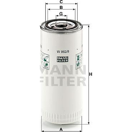 Filtru ulei Steyr 590 690 692 790 892 1491 DAF F 2300, 09.1963 - 10.1993 Mann-Filter W 962/8